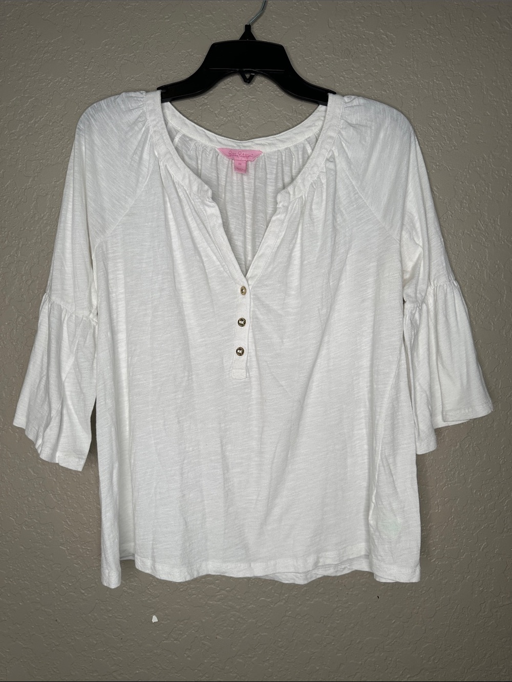 Lilly Pulitzer White cotton button Henley flared sleeves top